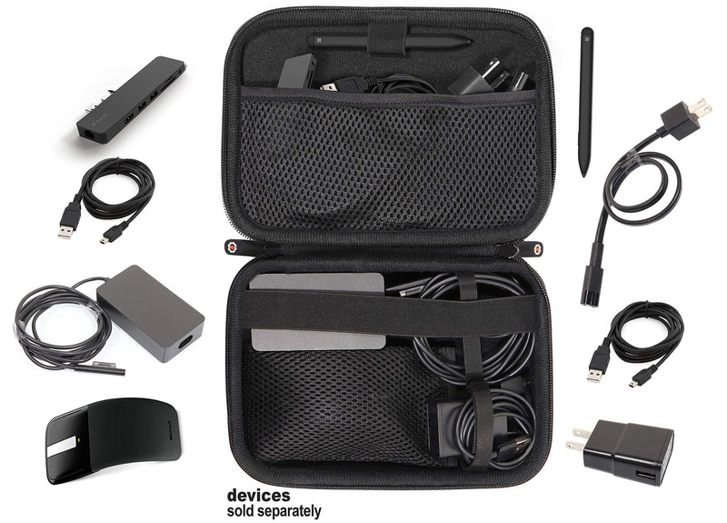Microsoft Surface-Accessories organizing case, by getgear, for Surface-Dock, Charger Adapter, Arc Mouse, Surface Pen, USB 3.0 Hub Docking Station and Others (Black) Black