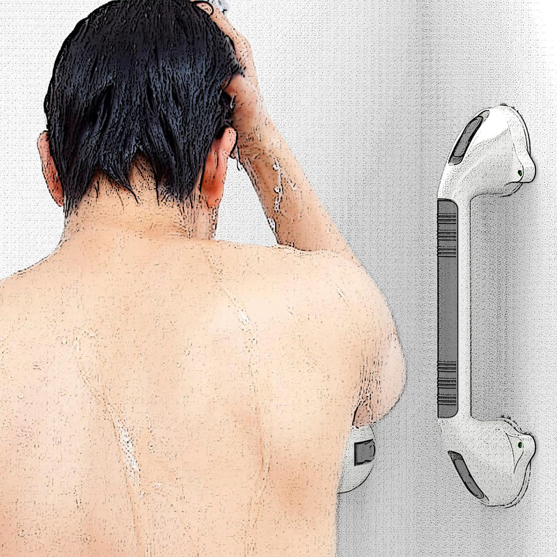 16.5inch 2 Pack Suction Balance Assist Bathroom Shower Handle,Bath Grab Bar with Indicators(White/Grey) 16.5 Inch (Pack of 2)