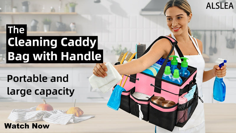 ALSLEA Large Cleaning Caddy Bag 15" x 10½" x 9" Heavy-Duty Organizer Tote for Home, Housekeepers, Janitors Cleaning Caddy for Cleaning Supplies with Shoulder Strap & Multiple Pockets (Gray) Gray