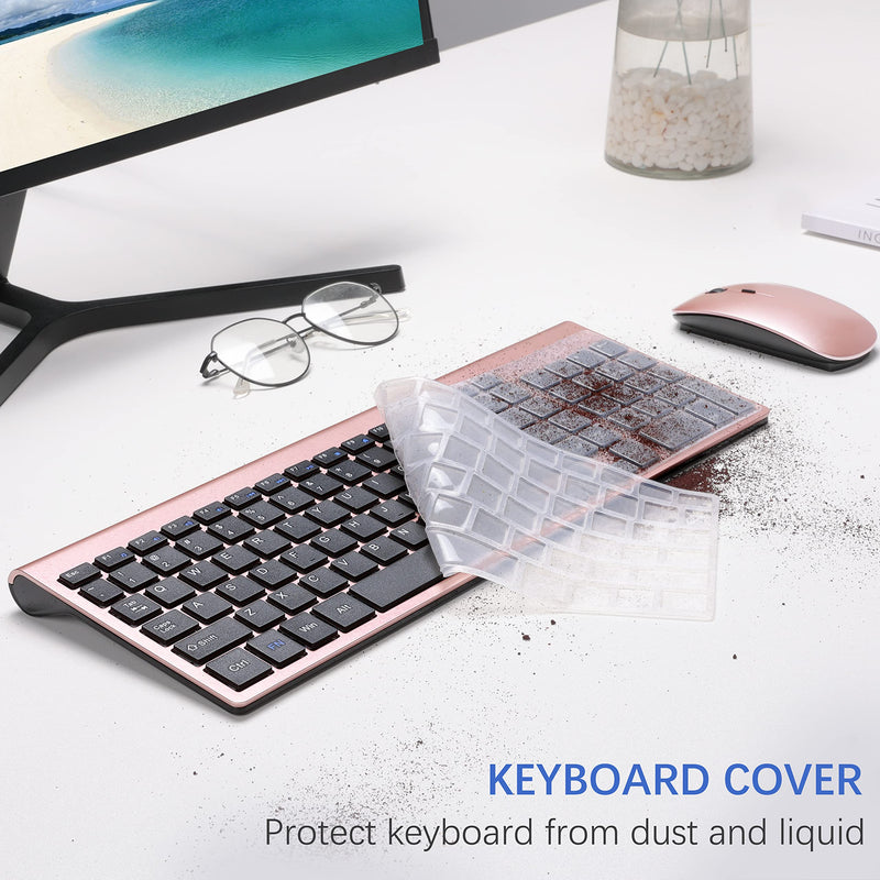 TopMate Wireless Keyboard and Mouse Ultra Slim Combo, 2.4G Silent Compact USB Mouse and Scissor Switch Keyboard Set with Cover, 2 AA and 2 AAA Batteries, for PC/Laptop/Windows/Mac - Rose Gold Black