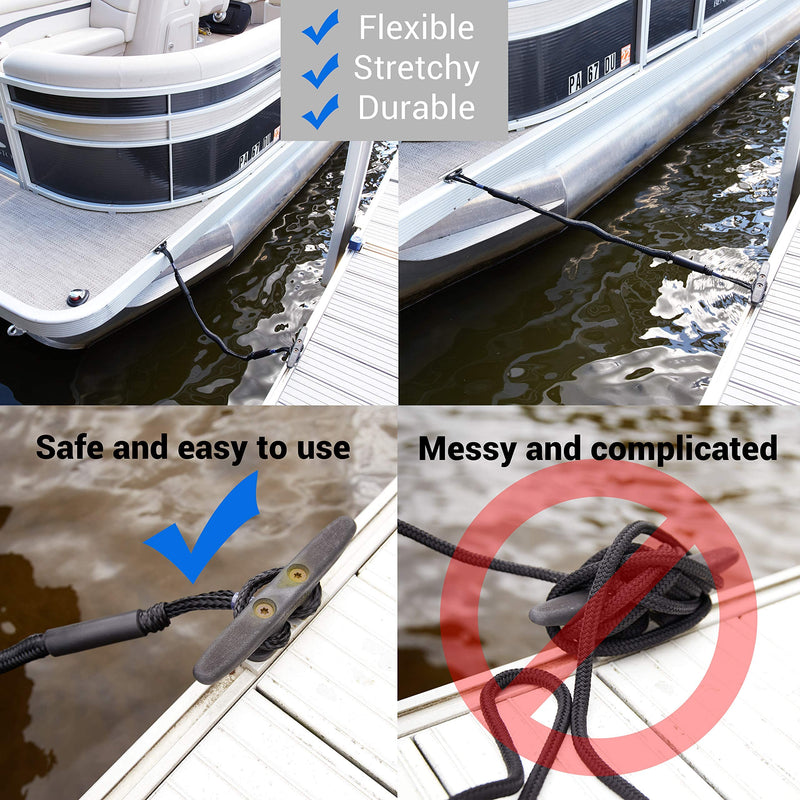 Bungee Dock Line 2-Pack - 4ft, Adjustable No-Jerk Boat & Kayak Ties, Premium Mooring Ropes, Essential Boat Accessories, Ideal Kayak Accessories, Includes Free Docking E-Book by Domabri (Black) Non-Custom Black