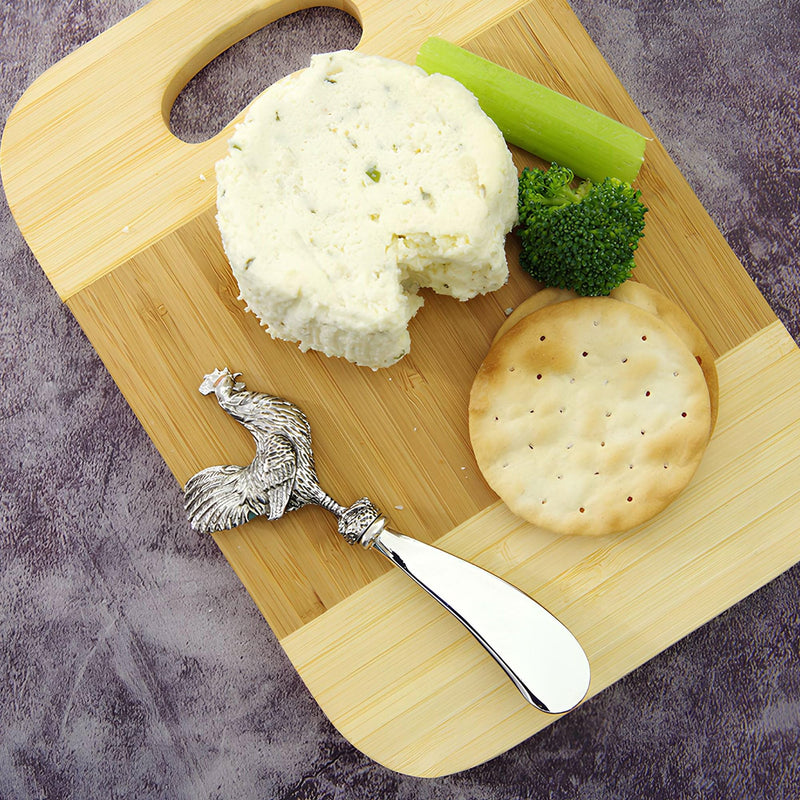 Wine Things Rooster Cheese Spreader Set, Zinc Alloy Butter Spreaders with Decorative Handles for Cheese, Cream, and Dips, Silver, 4.75 Inch, Set of 2