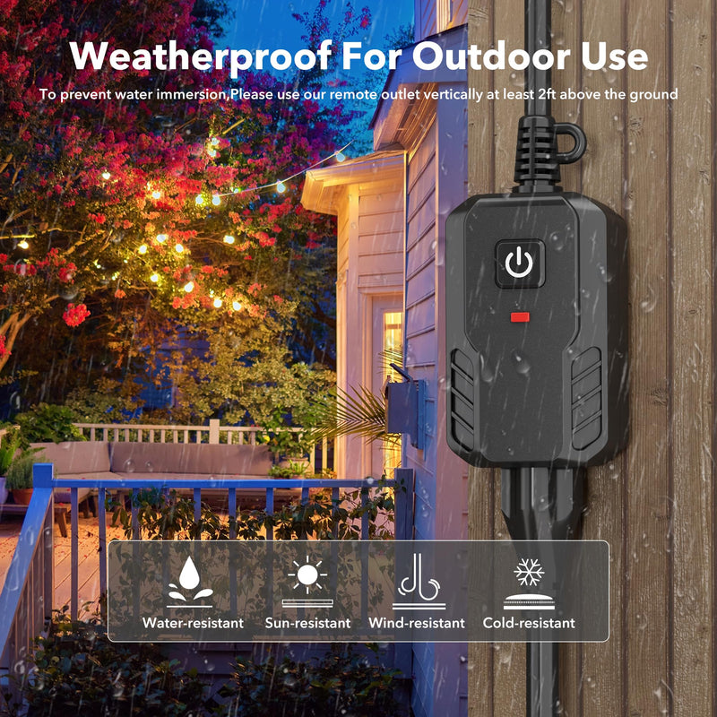 BN-LINK Outdoor Remote Control Outlet Plug Black,Indoor Wireless Outlet Switch Weatherproof Heavy Duty 15A 3-Prong 6-inch Cord 100Ft Range,3Pack(Battery Included) 1 Outlet, 1 Remote,3 Pack