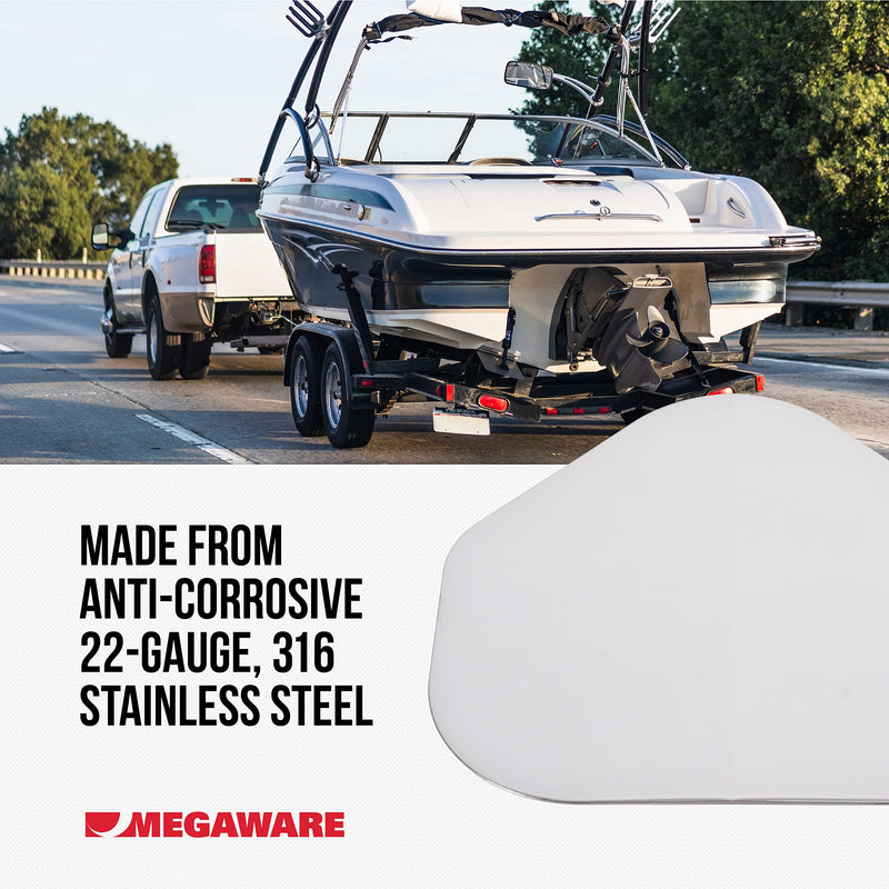 MEGAWARE KEELGUARD XL ScuffBuster BowGuard, Solid No-Notch, 9" x 8.75" | Prevent Trailer Bow Roller Damage by Stern Eye Bolt, 3M Adhesive, Stainless Steel Mirror Polished Finish, Easily Bends, Solid
