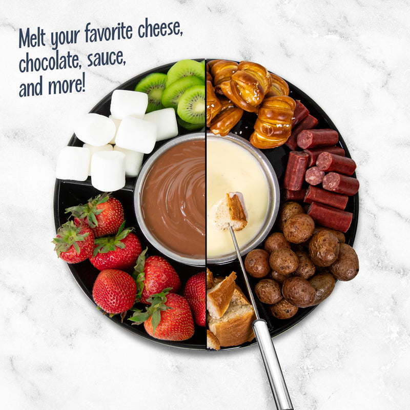 Nostalgia Electric Fondue Party Set – 10 oz Melting Pot, 4 Roasting Forks, & Detachable Serving Tray – Melted Cheese, Chocolate, or Dessert – Perfect for Gifts, Parties, Date Night – Black 10 Ounce Black