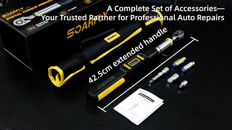 SOARFLY 3/8 Digital Torque Wrench Set 220Nm/162Ft-lb for Auto 1/2 1/4 Drive Black-220nm/162ft-lb