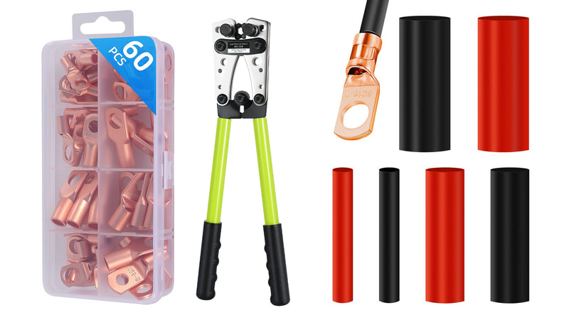 Battery Cable Lug Crimping Tool For Copper Battery Terminal Connectors,Wire Crimper Tool for AWG 10-1/0 battery Cable Ends Crimper Lugs with Wire Shear Cutter Crimper and Cutter