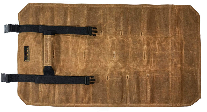 Readywares Tool Roll Bag | Heavy Duty Waxed Canvas Tool Roll with 18 Pockets and Pouch, Durable Canvas Tool Organizer with YKK Zipper, Built Tough for Tradesmen and Everyday Work Standard Tan