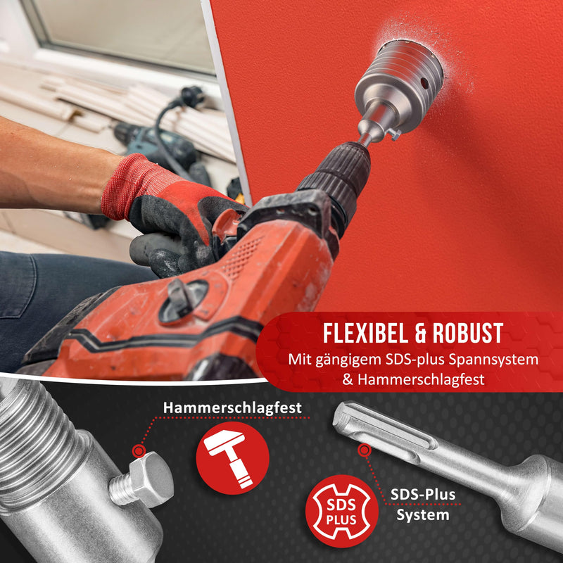 KSP-Tec ® drill bit 82mm - reinforced design - hammer impact resistant - [XXL teeth] - 4 cutting edges center drill - can drill mm - drill bit socket for masonry and concrete (82mm)