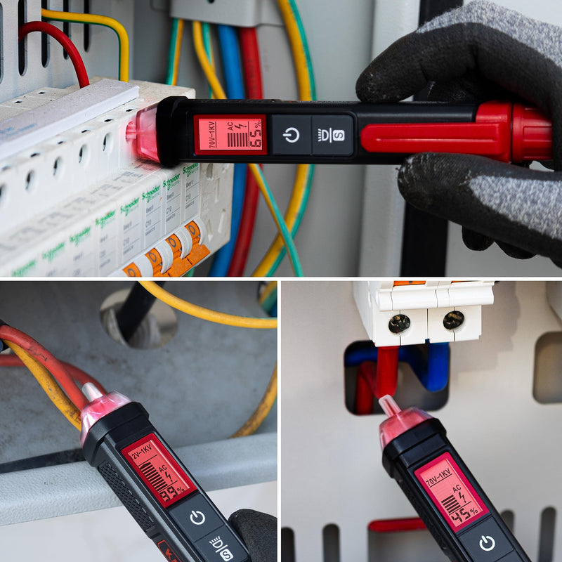 KAIWEETS Non-Contact Voltage Tester AC (AC Voltage Only) HT100s with Digital Display of Voltage Strength in Percent, Electric Test Pen Phase Tester (Dual Sensitivity 12~1000V/70~1000V)