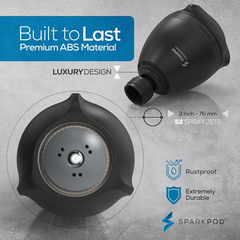 SparkPod 3-Inch Extreme High Pressure Shower Heads - Pressure Boosting with Rain, Massage & Pulsating Mode, Powerful Water-Saving Showerhead - 2.5 GPM Fixed Shower Head (Midnight Black Matte) 3. Midnight Black Matte