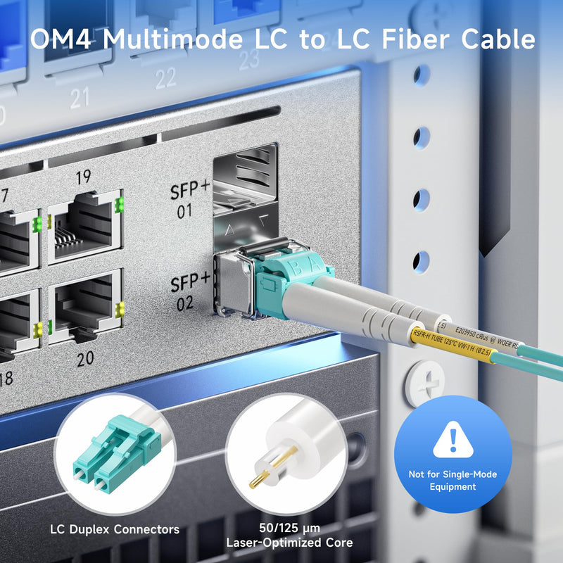 Cable Matters 40Gb OFNP Plenum Rated Multimode Duplex 50/125 OM4 Fiber Cable, LC to LC Fiber Optic Cable - 98.4ft / 30m 98.4 Feet 1-Pack