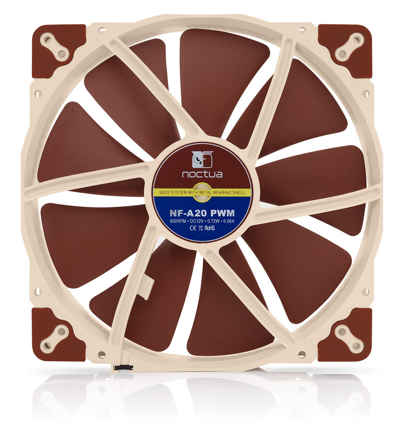 Noctua NF-A20 PWM, 4-Pin Premium Quiet Fan, 200mm, Brown | High air flow, low noise, 30 mm fan, for PC & electronics cooling, large accessory set, 800RPM 4-pin PWM