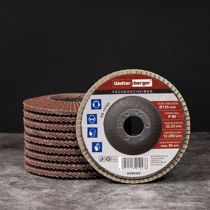 Woltersberger® serrated lock washers | Ø 125mm | Grain 80 | 10 pieces | Brown for metal & wood corundum angle grinder sanding mop flap discs sanding discs