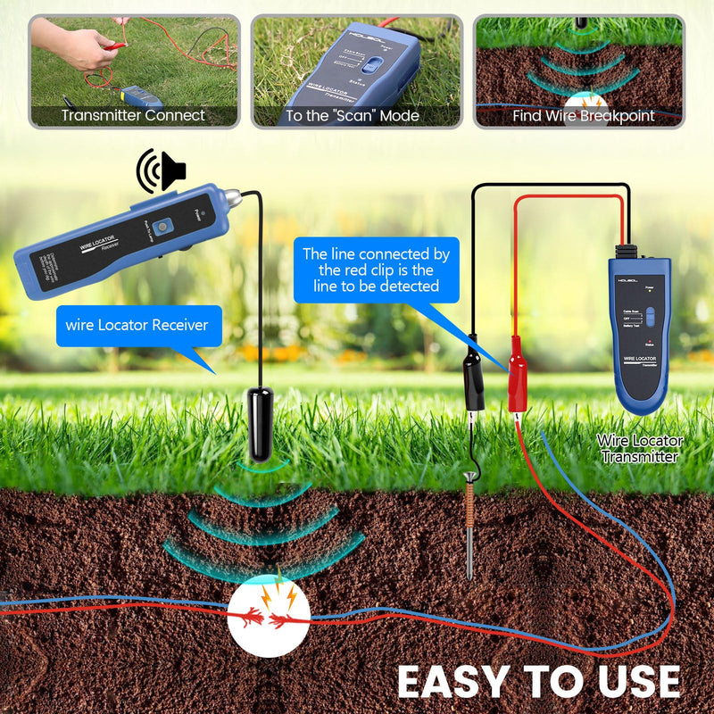 Underground Wire Locator, Cable Tester F02 Pro for Locate Wires, Locate Control Wires Cables Pet Fence Wires, up to 3 Feet Deep 1640 Feet Length, Equiped with Rechargeable 1100mAh Battery Blue