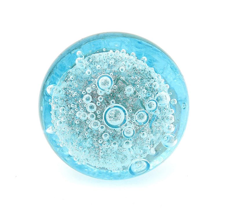 Shabby Restore Aqua Blue Bubbles Glass Dresser Drawer, Kitchen Cabinet or Door Knob Pulls Nickel Hardware - Pack of 12