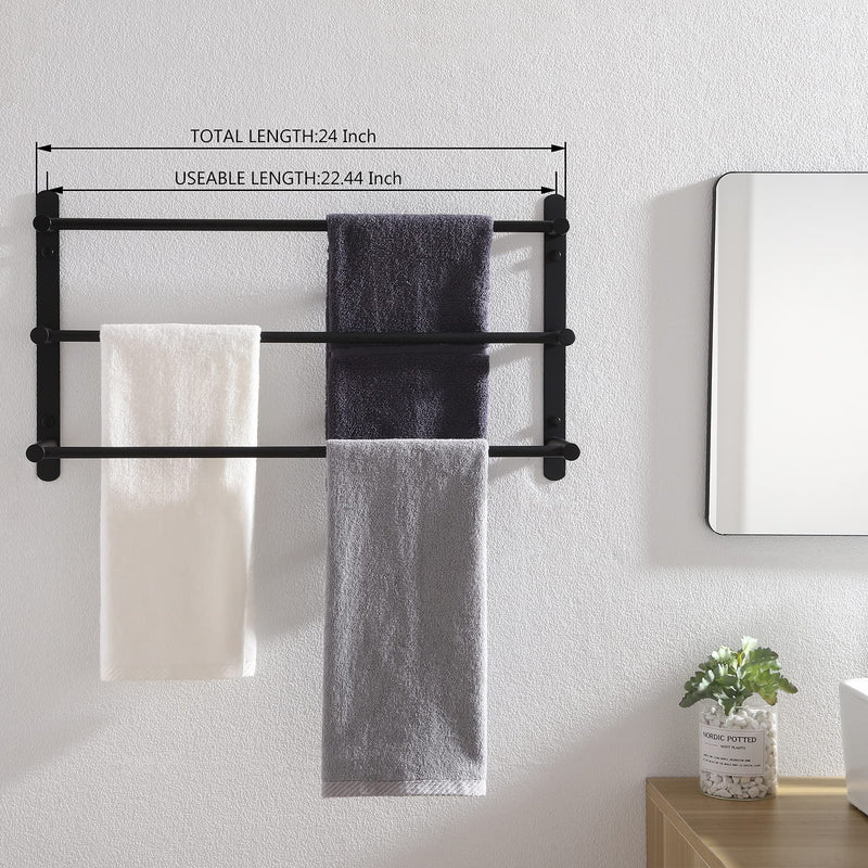 KOKOSIRI Bath Towel Bars Matte Black Bathroom 3-Tiers Ladder Towel Rails Wall Mounted Towels Shelves Rack Stainless Steel, B5002BK-L24 24-Inch