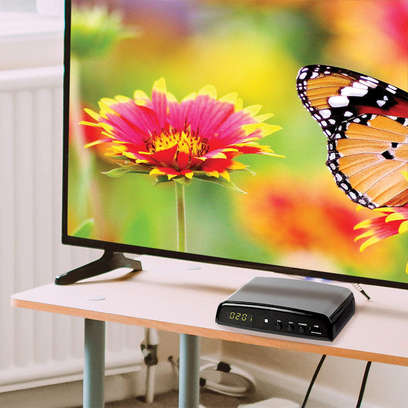 QFX CV-103 Digital Converter Box W Ul Adapter, for RF in (Antenna), RF Out, HD Out, and Video Out, USB Recording, Sleep Timer Feature, Black
