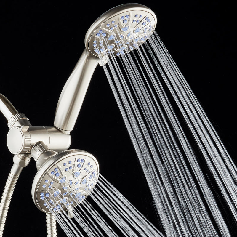 AquaDance Antimicrobial/Anti-Clog High-Pressure 30-setting Dual Head Combination Shower with Nozzle Protection from Growth of Mold, Mildew & Bacteria for a Healthier Shower – Sunset Blue 2.5 Gallons Per Minute Satin Nickel / Sunset Blue Jets