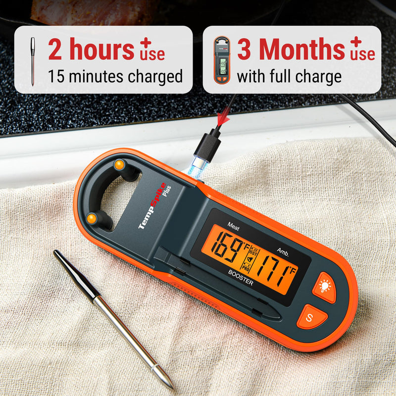 TempSpike 600 ft Wireless Meat Thermometer with Ultra-Thinner Probe, Bluetooth Meat Thermometer with Standalone LCD Booster for BBQ Grill Smoker Rotisserie Sous Vide 1 probe