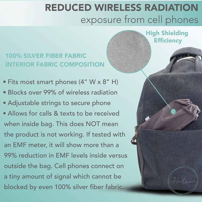 Halsa EMF Shield Sleeve for Cell Phone - Signal Blocking Anti-EMP Pouch - Smartphone Protection Case Against Radiation, EMF, 5G, RFID - Grey - 4x8 Inch Fits Most Phones Gray