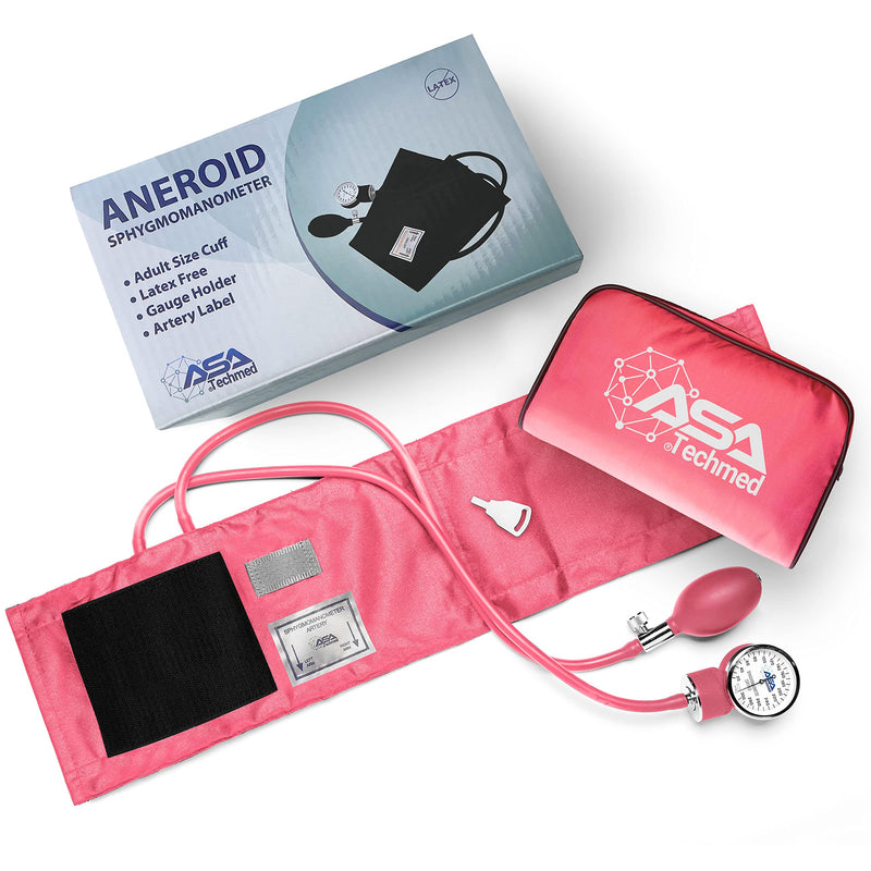ASA TECHMED Manual Blood Pressure Monitor - Aneroid Sphygmomanometer for Nurses, Universal Standard Blood Pressure Cuff, Nurse Essentials with High-Molecular Nylon Arm Cuff (Pink) Pink