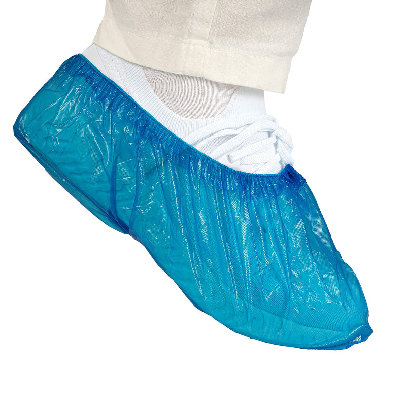 SOFEX Blue Disposable Shoe Covers - Waterproof, Latex-Free PE Shoe Covers, Pack of 100, Rain Cover, Waterproof Protective Covers for Construction Sites, Medicine, Home Use and Outdoor Use