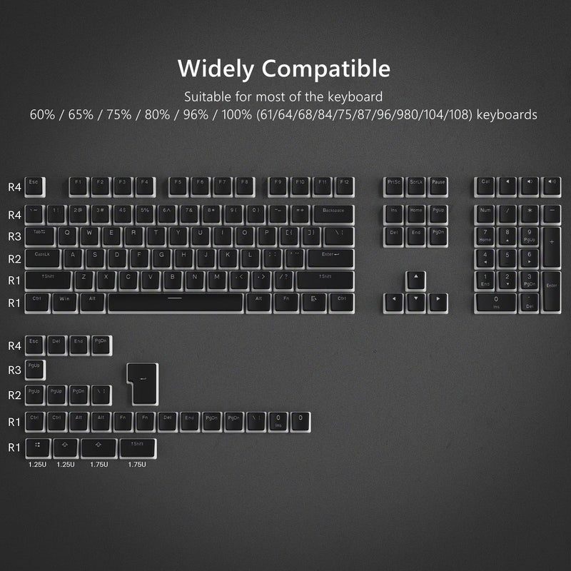 Womier Pudding Keycaps, Black PBT Keycaps 100 percent keyboard 130 Keys, Shine Through Keycaps, Custom Keyboard Keycaps OEM Profile for 100%, 75%, 65%, 60% MX-stem Switches Keyboards-Black