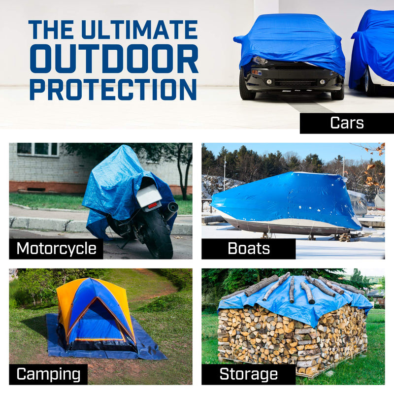 Grizzly Tarps by B-Air 6' x 8' Large Multi-Purpose Waterproof Heavy Duty Poly Tarp with Grommets Every 36", 8x8 Weave, 5 Mil Thick, for Home, Boats, Cars, Camping, Protective Cover, Blue 6' x 8'