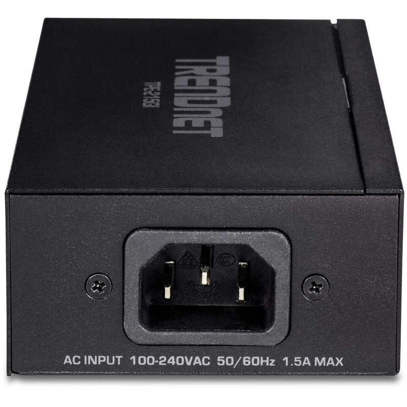 TRENDnet 2.5G PoE+ Injector, TPE-215GI, PoE (15.4W) or PoE+ (30W), Converts a Non-PoE Port to a PoE+ 2.5G Port, 2.5GBASE-T Compliant, Integrated Power Supply, Network a PoE Device Upto 100m, Black 30W