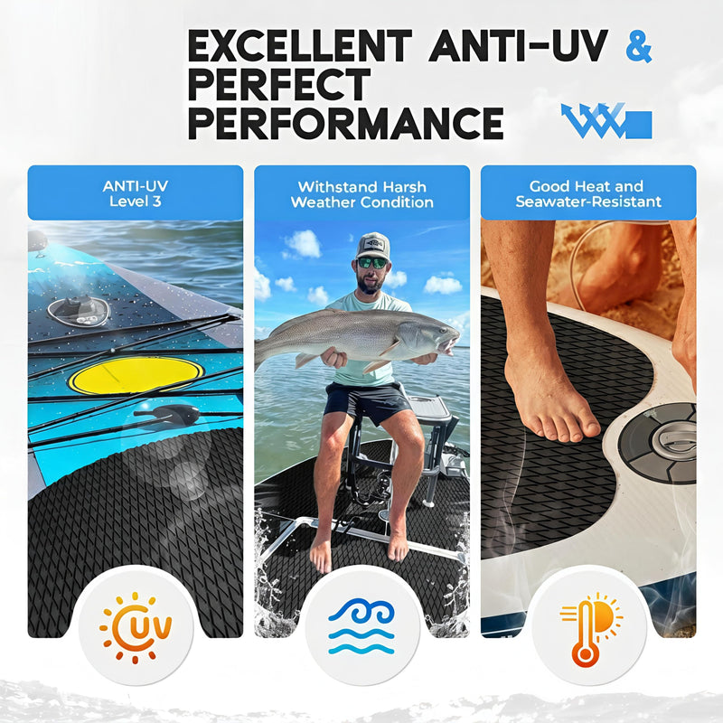 FOCEAN Boat Flooring - EVA Foam Sea Boat Decking Small Diamond Marine Deck Mats for Bass Boats Pontoon Boats Jon Boats RV Yacht Kayak Floor Black 94" * 15"