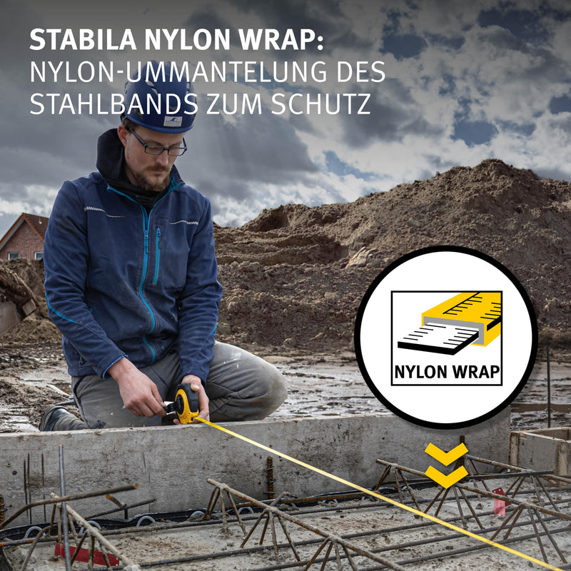 Stabila Capsule Tape Measure LBM 2000 Steel, 20 m, Steel Measuring Tape with Metric Scale and Nylon Wrap Coating, Universal Hook, Shatterproof Capsule, MID Accuracy LBM2000 ST20 Black Yellow