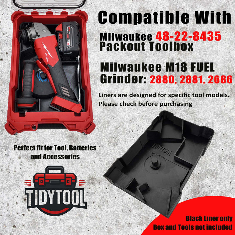 Tidy Tool Insert for Milwaukee M18 Grinder (Fits 2880, 2881, 2686 Models) – Packout Compact Organizer 48-22-8435 Liner – Accessory Storage Only