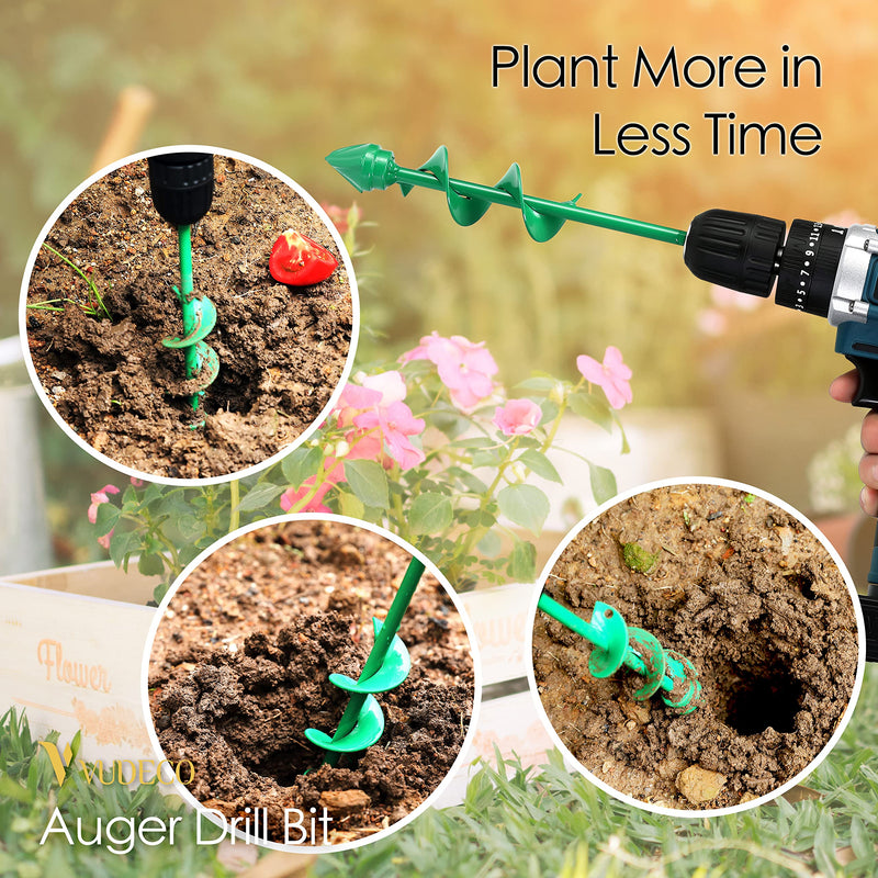 VUDECO Garden Auger Drill Bit for Cordless Drill - 2 PCS, Bulb Planter Tool, Spiral Drill Bit, Earth Planting Auger - Green