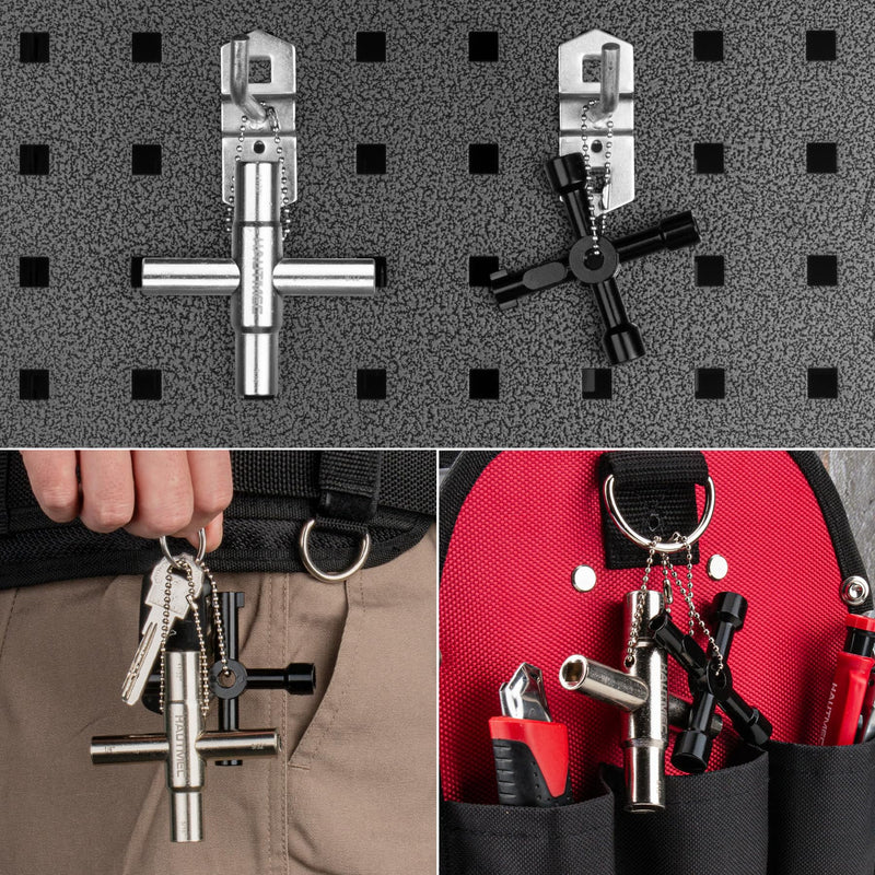 HAUTMEC 5pcs 4 Way Sillcock Water Key Faucet Valve Tool Spigot Key 1/4", 9/32", 5/16", 11/32" PL0028-5 5 Pack Silver
