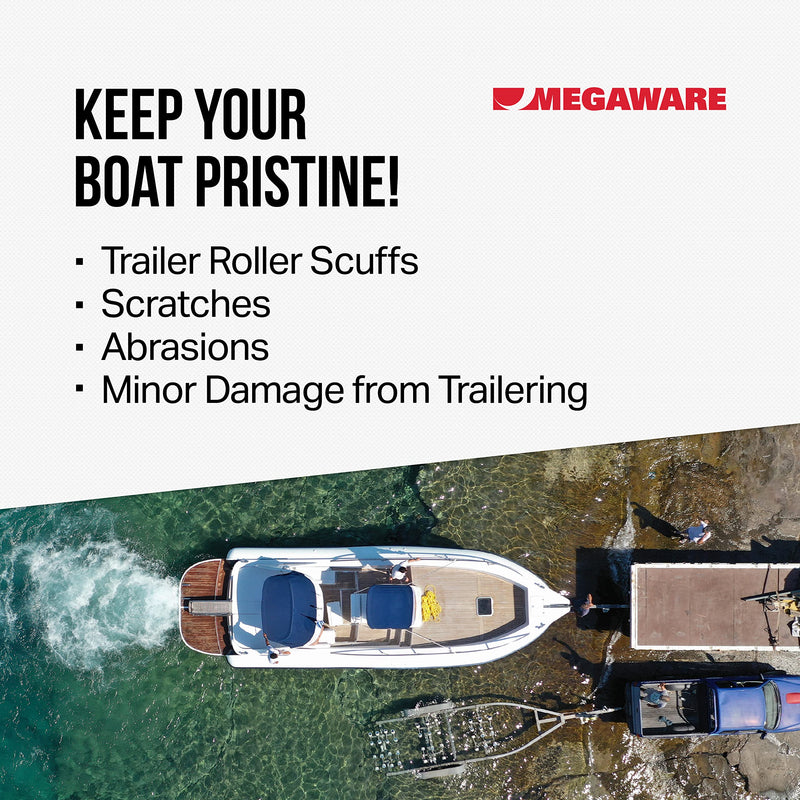 MEGAWARE KEELGUARD XL ScuffBuster BowGuard, Solid No-Notch, 9" x 8.75" | Prevent Trailer Bow Roller Damage by Stern Eye Bolt, 3M Adhesive, Stainless Steel Mirror Polished Finish, Easily Bends, Solid