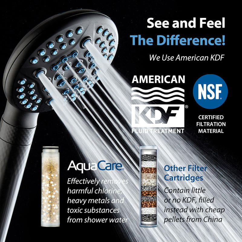 AquaCare 4X High Pressure 10-mode Filter Handheld Shower Head with Dual Power Wash - Clean Tub, Tile & Pets, Remove Chlorine, Metals & Toxins from Water to Protect Skin, Hair & Nails. Matte Black