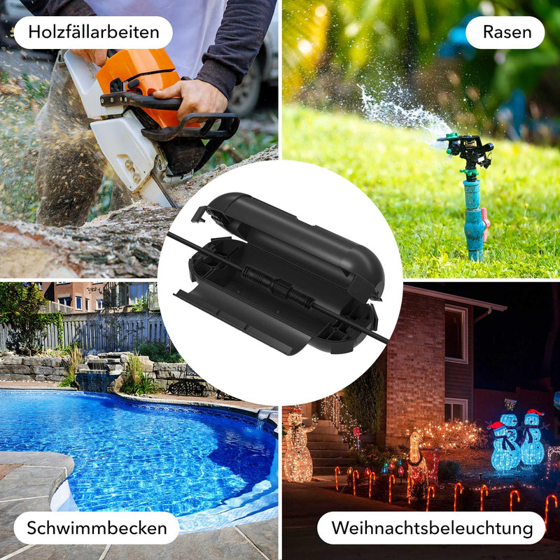 BN-LINK Outdoor IP44 Waterproof Safe Box, Garden Cable Box Waterproof for LED Chain, 20 x 8 x 7.6 cm, Protective Box for Extension Cable, Power Tool, Lawnmower (1PK Black) 1PK Black