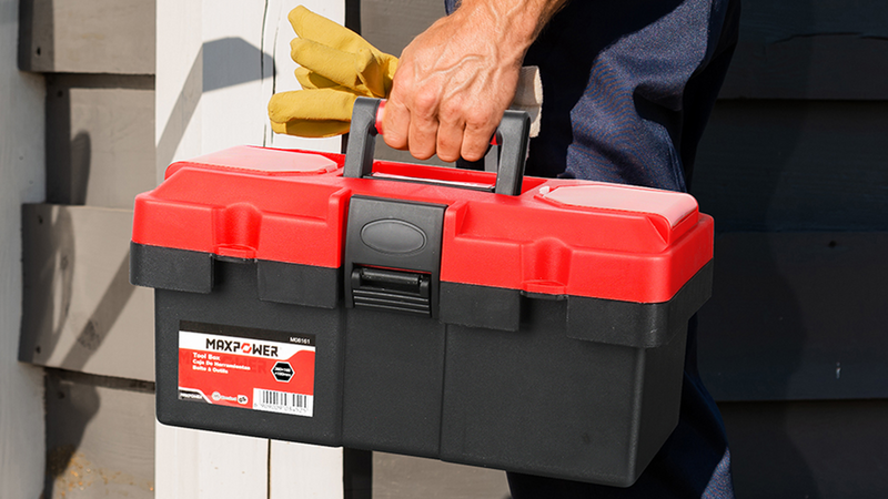 MAXPOWER Small Tool Box, 14-inch Plastic Tool Boxes with Handle 14” 14" red