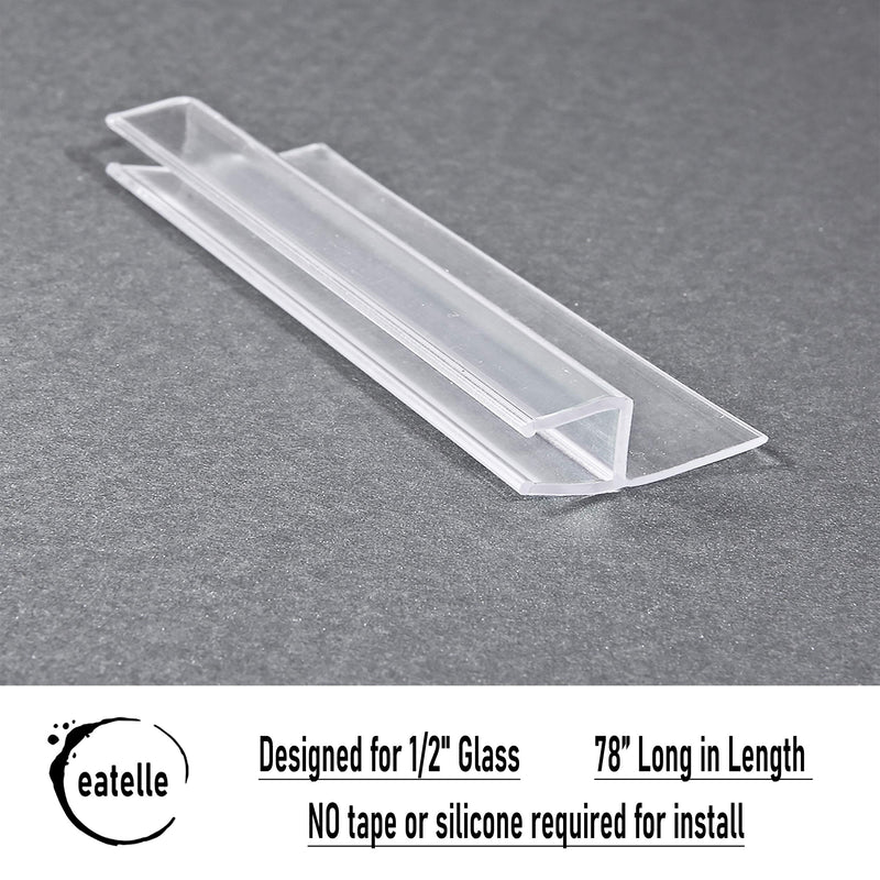 eatelle Frameless Shower Door Side Seal Strip for 1/2 Inch (12mm) Glass, Vertical Polycarbonate H-Jamb, 180 Degree 78" in Long 1/2" H Type