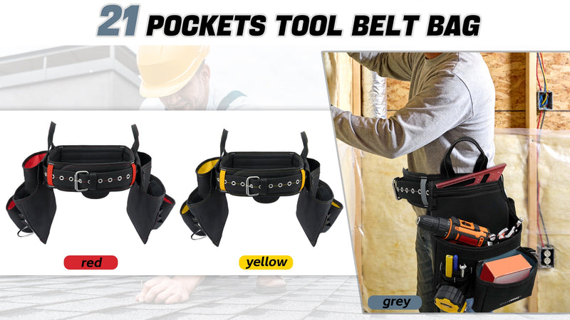 MELOTOUGH Professional Tool Belt Organizer with 21 Pockets, Electrician Tool Belt Tool Rig Combo Apron Tool Pouch, Heavy Durable Construction Work Belt for Framer, Carpenter, Electrician Grey Camo Tool Belt