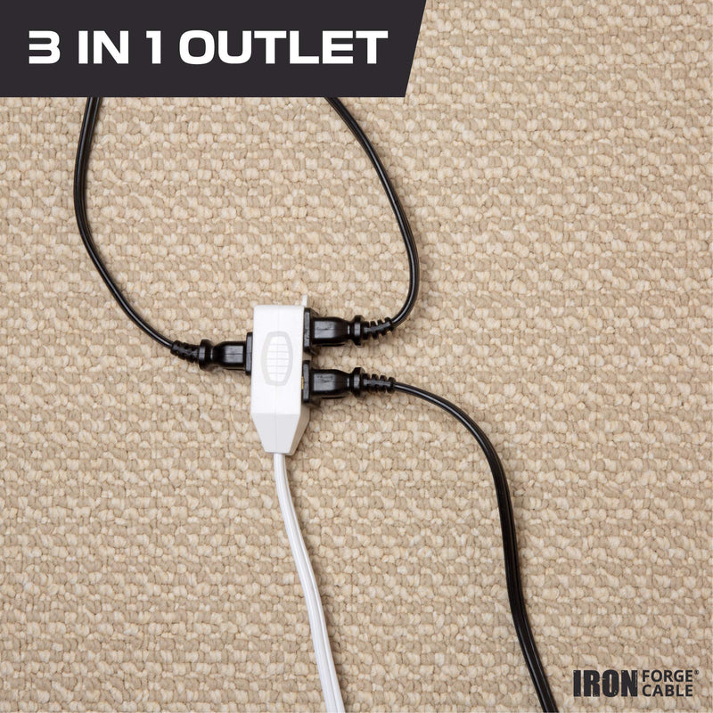 Iron Forge Cable 2 Pack 25 ft White Extension Cord with 3 Outlets - 16/2 SJTW 2 Prong Indoor Extension Cord with Multiple Outlets 25 Foot