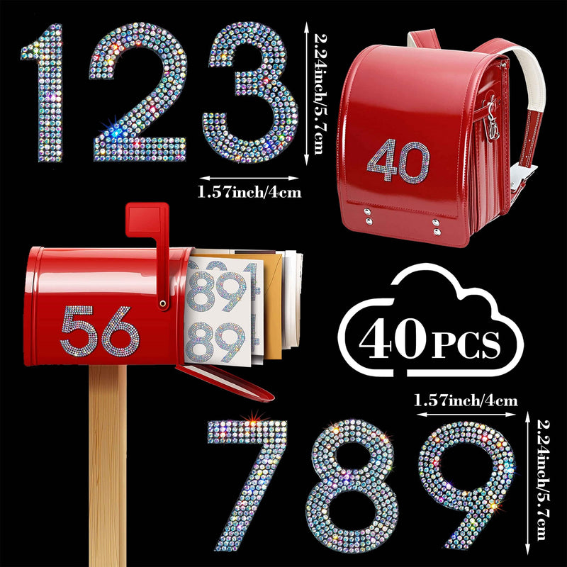 40Pcs Bling Rhinestone Numbers Self-Adhesive Glitter Number Stickers for Crafts Cars Doors Mailbox 0-9 DIY Crystal Iron-on Numbers Stickers for Clothing Decoration(Crystal AB,2.24") Crystal Ab 2.24" 40Pcs