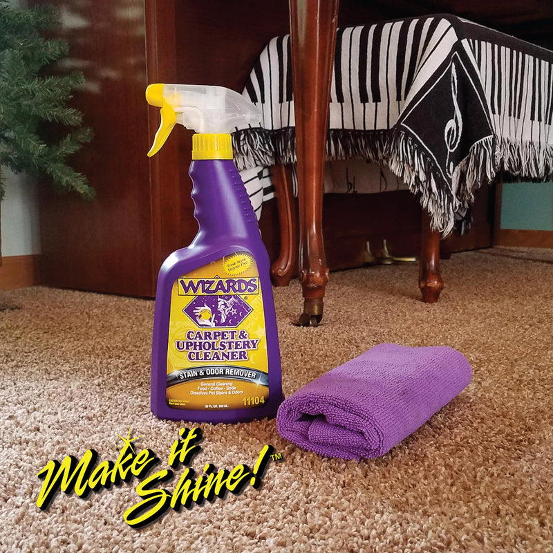 Wizards Carpet and Upholstery Cleaner - Fabric Cleaner Spray Solution for a Fresh & Clean Car - Pet Stain & Smell Remover and Natural Carpet Cleaner - Made in USA - 22 oz