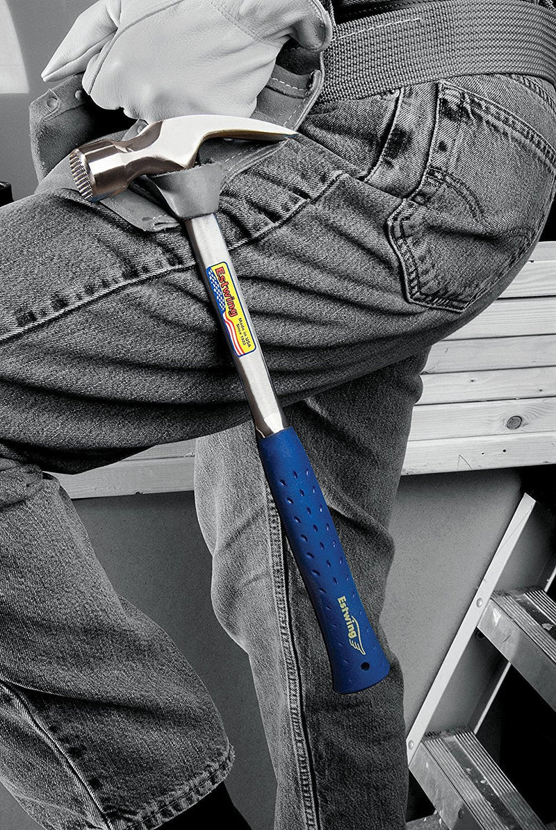 ESTWING Framing Hammer - 22 oz USA Made Curved Claw Hammer with Milled Face & Shock Reduction Grip - E3-22CMR
