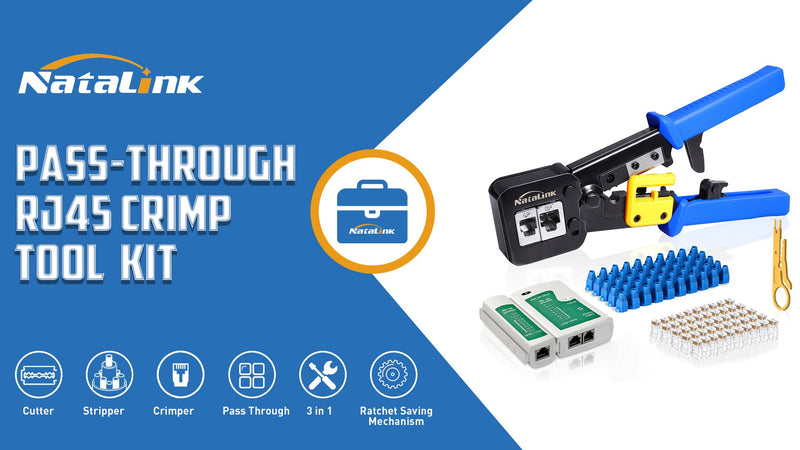 Pass Through RJ45 Crimp Tool Kit Cat 6 Cat 5E Cat 5 Ethernet Crimper Kit RJ45 Crimping Tool with Network Cable Tester, Mini Cable Stripper, 50 Pcs Cat6 Connectors and Strain Relief Boots 103