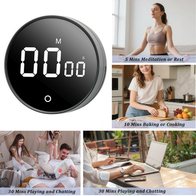 2Pcs Digital Kitchen Timer - Magnetic 199-Minute Countdown Countup Timer with Large LED Display,Volume Adjustable, Visual timers for Cooking,Gym,Meeting,Classroom,Study,Work,Outdoor Activities,Black Black-2pcs
