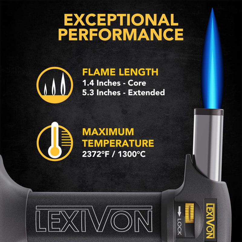 LEXIVON Butane Torch Lighter, Refillable Kitchen Cooking Torch | Self-Igniting with Safety Lock and Adjustable Flame | Pro-Grade Aluminum Tank (LX-775) Gas lighter