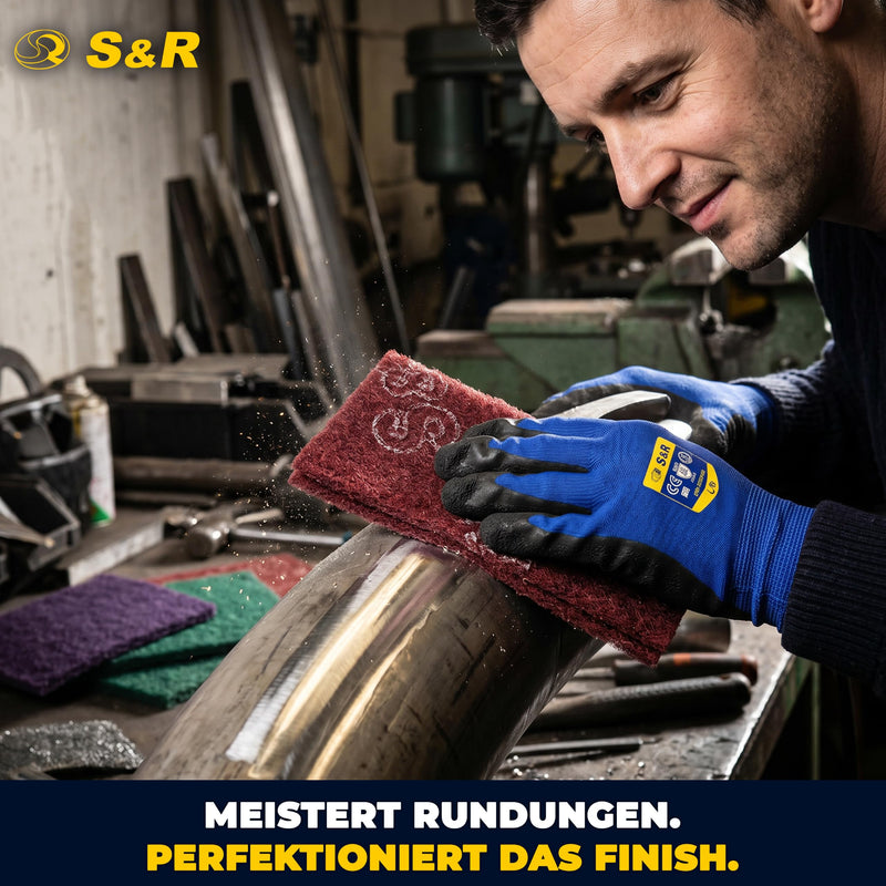 S&R Sanding Fleece Pads - Set of 12 Sanding Fleece Mats, Sanding Fleece for Metal, Wood, Steel & Stainless Steel, Sanding Fleece for Sanding & Polishing, Grit P180-P320-P600-P800