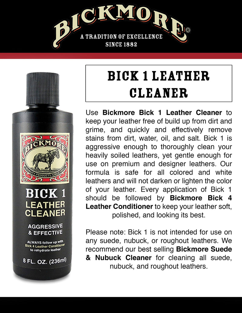 Bickmore Bick 1 Leather Cleaner 8 oz - Clean Dirt, Oil, Sweat, Salt, and Water Stains from All Colored, White, and Black Leather 8 Fl Oz (Pack of 1)